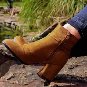 Faux Suede Ankle Booties in Brown